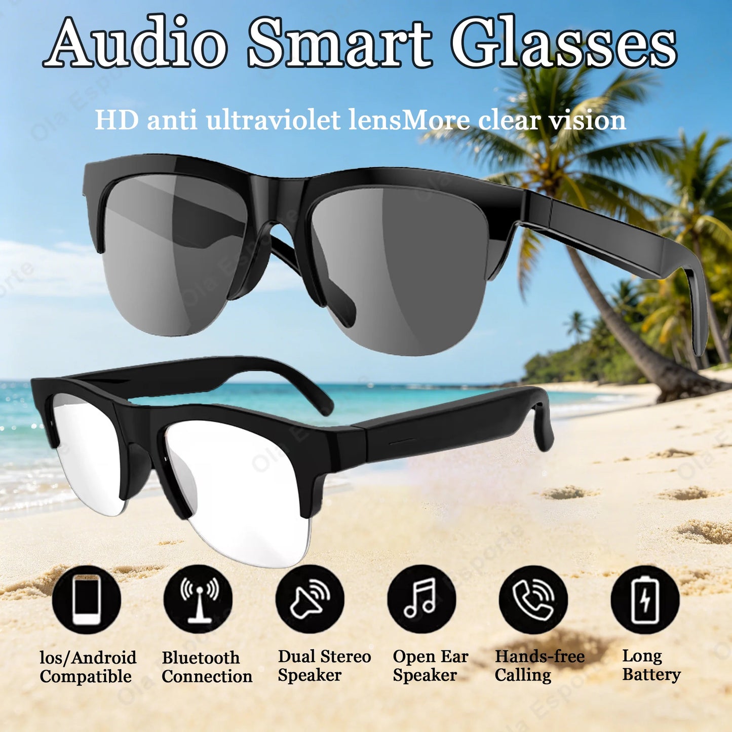 2026 Photosensitive Color Change Smart Glasses Bluetooth Voice Calls Control Music UV Polarized Sunglasses Headphone Glasses Man Peaceful Pleasures Health and Wellness 1Bk-Bk1Bk-Wh