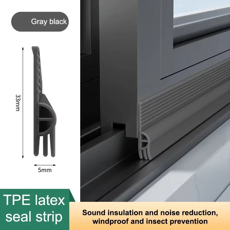 4m/Roll TPE Sliding Windows Sealing Strip Triple Sound Insulation Weatherstrip Tape Windproof Anti-Cold Door Under Draft Stopper Peaceful Pleasures Health and Wellness DARK GRAY 4m