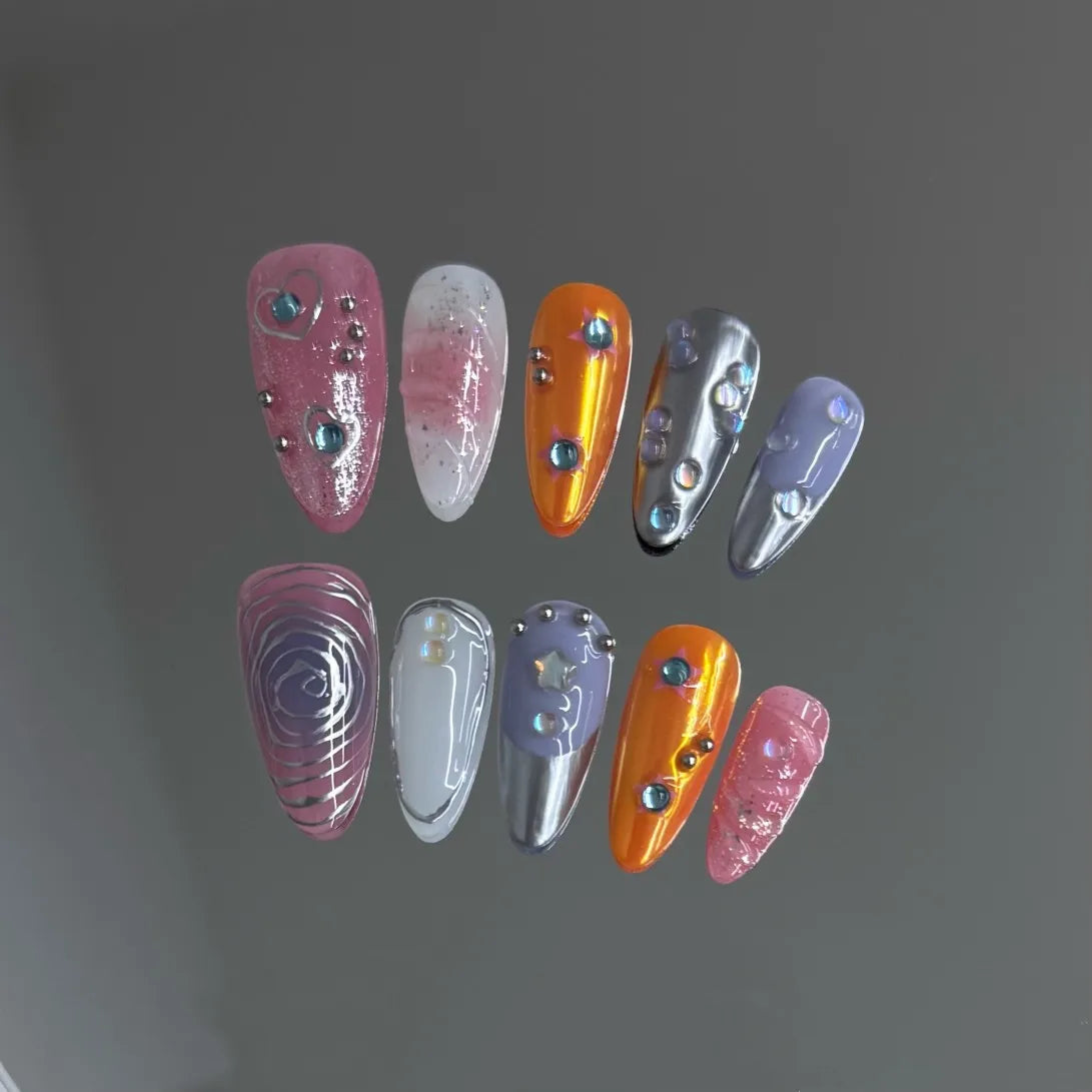 10pcs Handmade Press on Nails Sweet Cool Aurora Butterfly Star Fake Nail Tips Wearable Summer Spice Girls Almond False Nails Peaceful Pleasures Health and Wellness L
