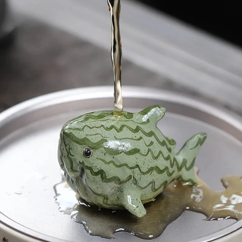 Watermelon Shark Handmade Tea Table Ornament Purple Clay Tea Pet Premium Accessory Shark Watermelon Sculpture Tea Ceremony Craft Peaceful Pleasures Health and Wellness