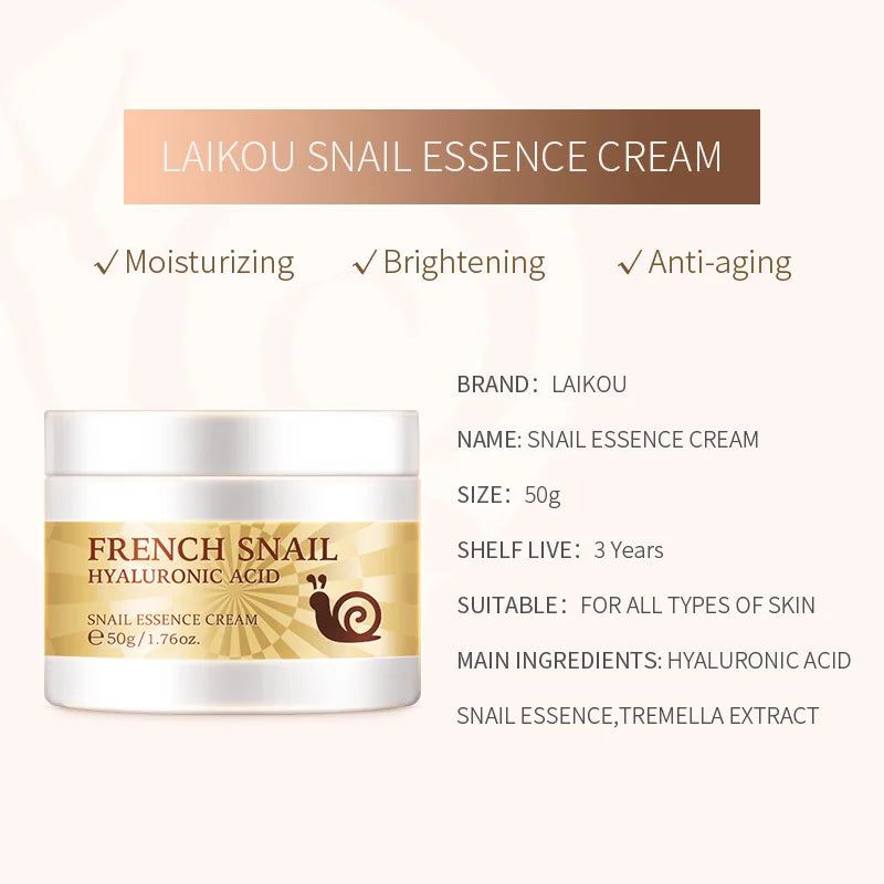 LAIKOU Snail Face Cream Hyaluronic Acid Collagen Moisturizer 50ml