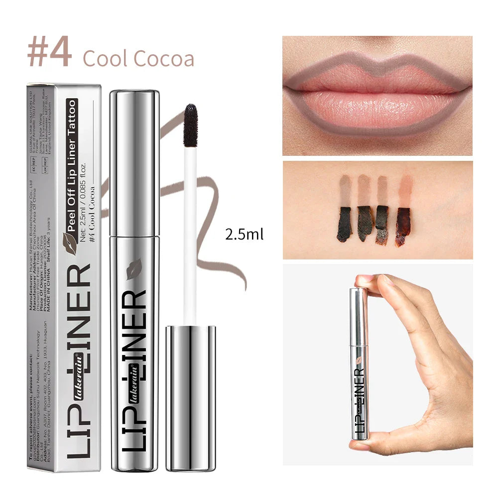 Peel Off Tattoo Lip Liner – Waterproof Matte Lip Stain, 4 Colors