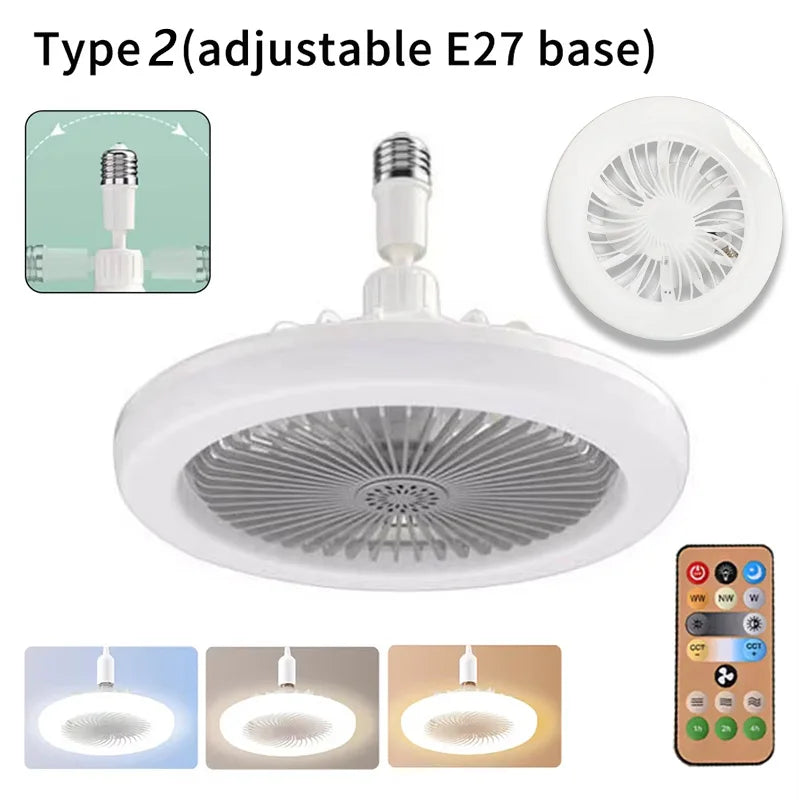Modern Indoor 30W Ceiling Fan Lamp 360°Rotating with Remote Control E27 Living Room Bedroom Lighting LED Decorative Lights 2in1 Peaceful Pleasures Health and Wellness L0693-19CM-U