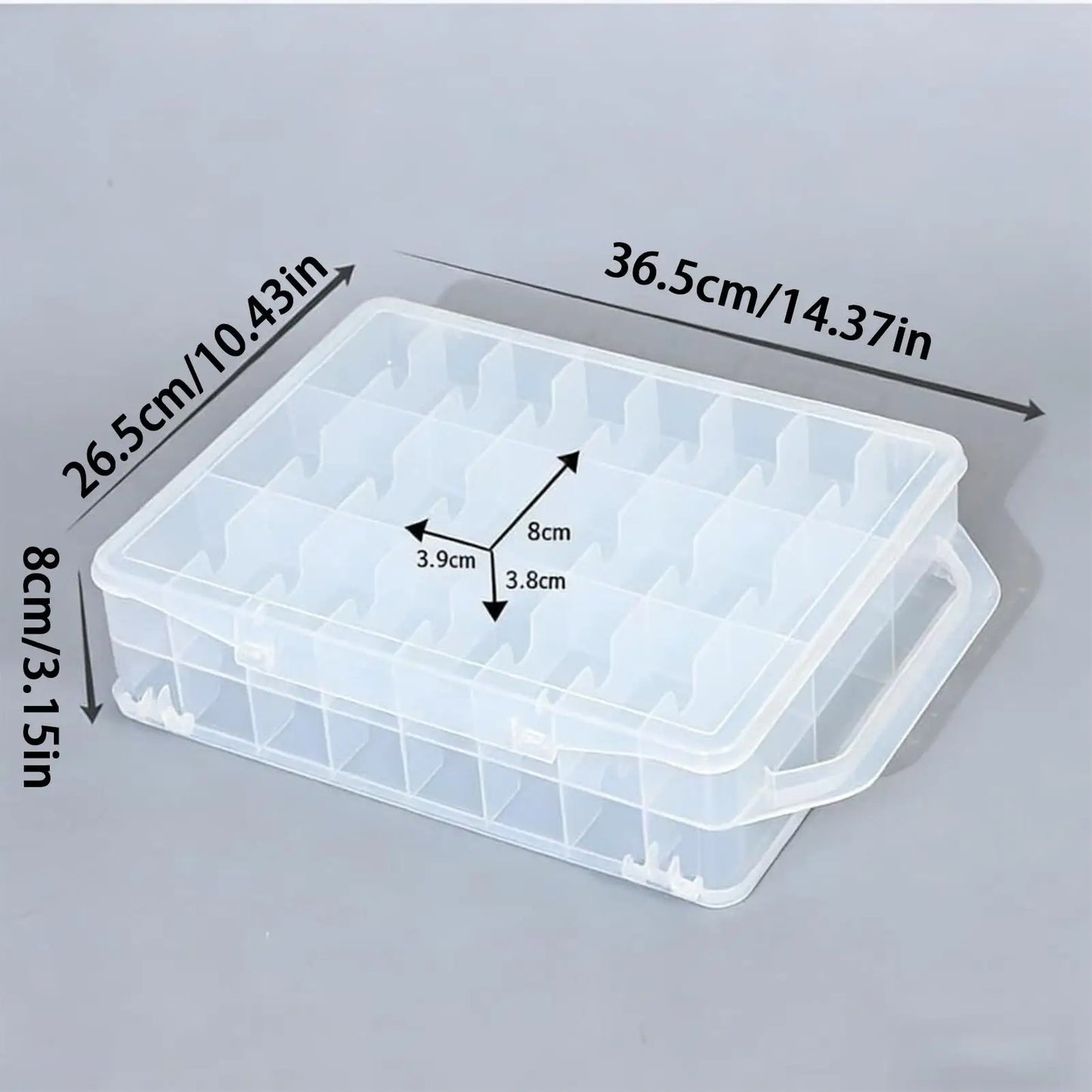 Clear 46-Compartment Double-Sided Storage Box with Handle