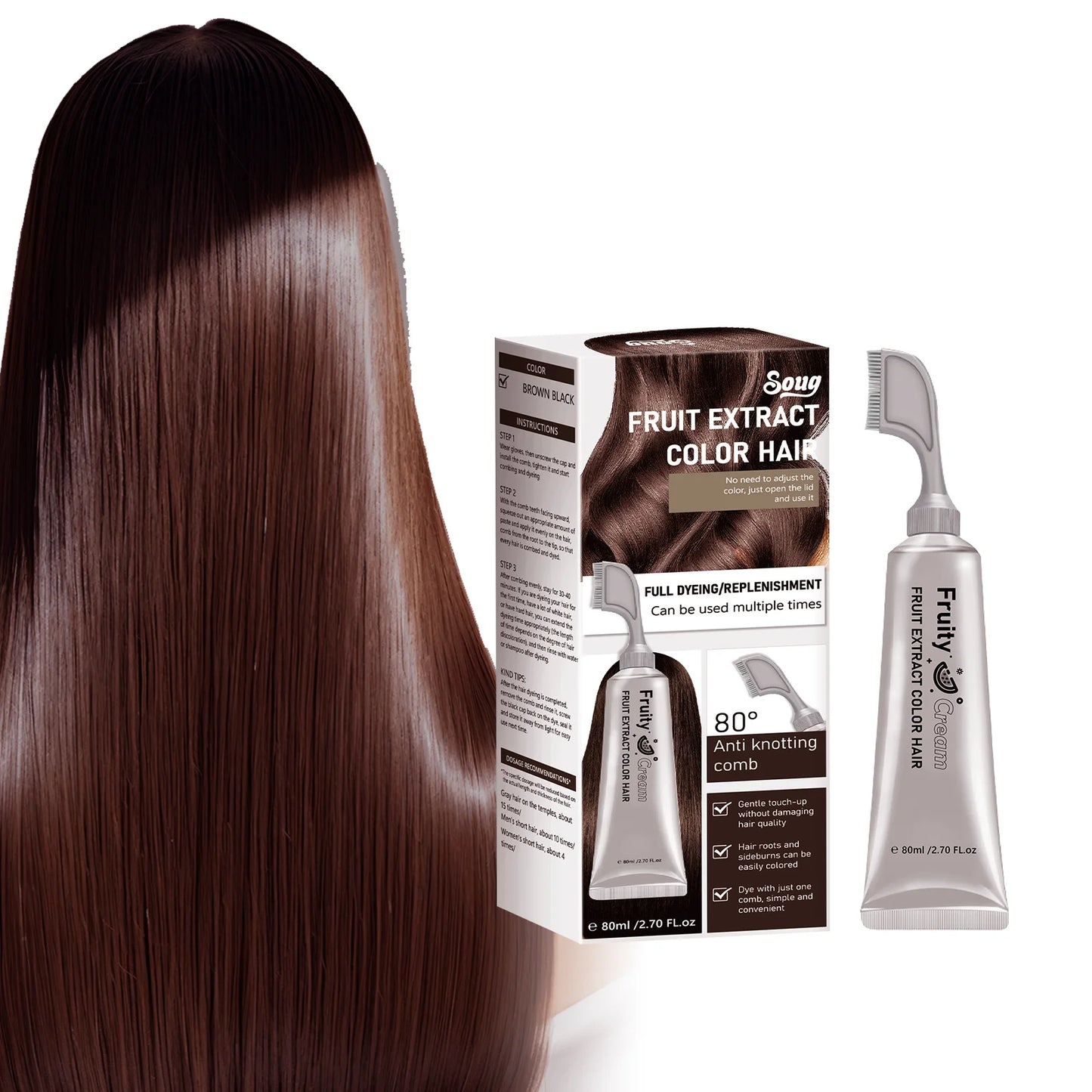 Smoky Silver Grey Hair Dye Cream 100ml - Quick Coloring, Long-Lasting & No Damage DIY Styling for Professional Look. Peaceful Pleasures Health and Wellness 1pc 80ML Black Brown