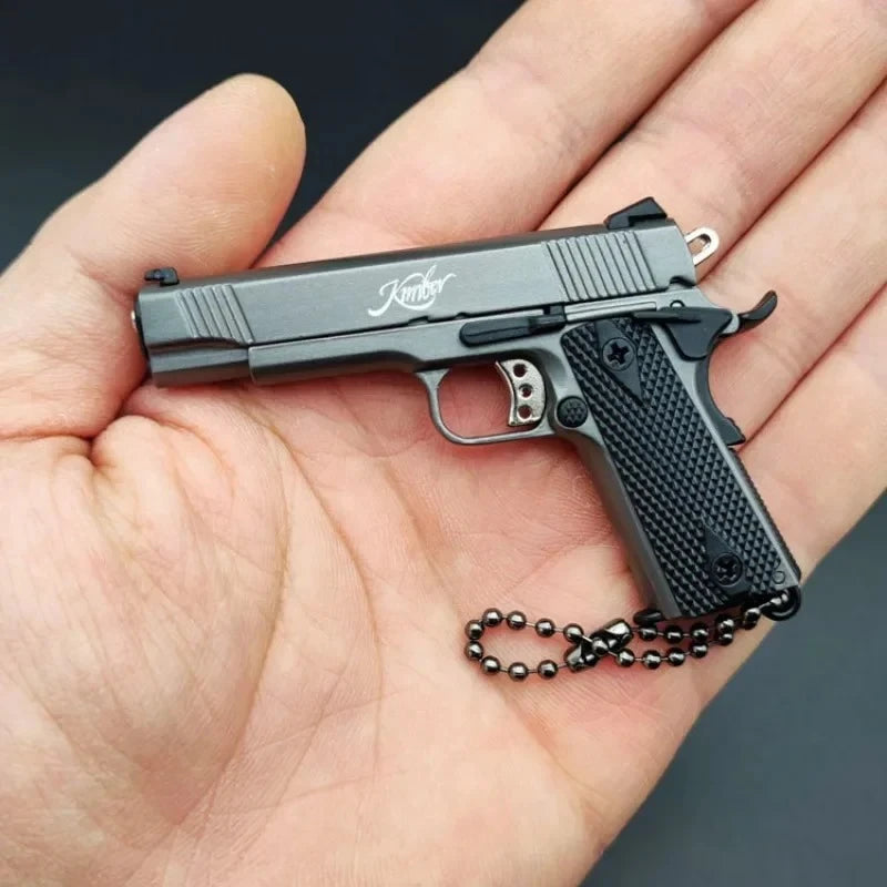 For Mini Metal Gun Model Scale 1:3 1911 Keychain Simulation Pistol Game Toy Gift for Children Peaceful Pleasures Health and Wellness Gun Grey