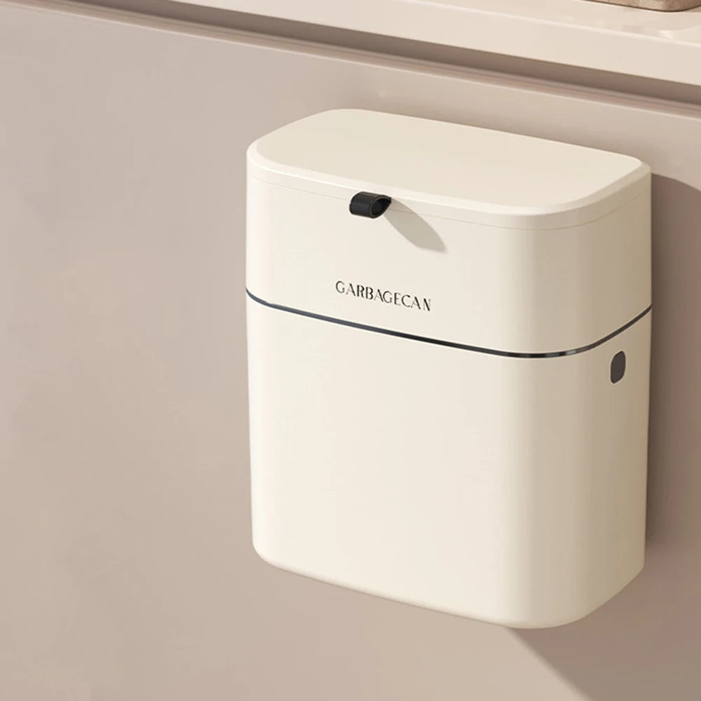 Wall Mounted Trash Bin for Kitchen, No Drill Adhesive, 8L Large Capacity, Narrow Space Design with Lid, Modern Home Peaceful Pleasures Health and Wellness Traceless stickers