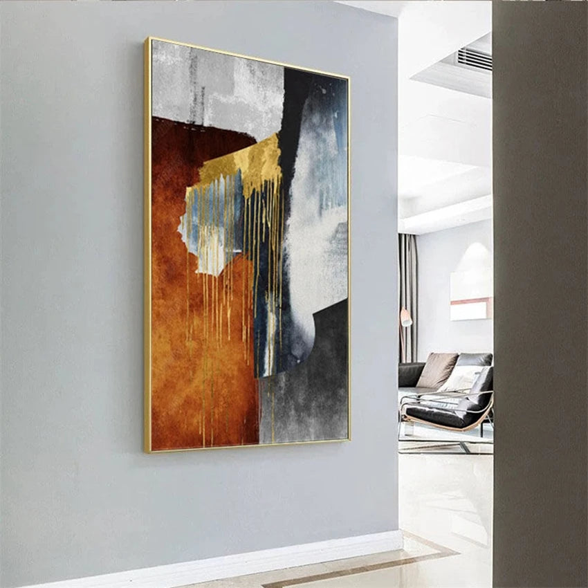 Abstract Gold Foil Hand-Painted Canvas Oil Painting | Nordic Wall Art Canvas Oil Painting Peaceful Pleasures Health and Wellness