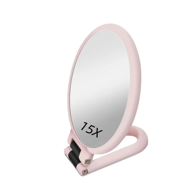 Magnifying Handheld Mirror Double Sided, 1 x 15x Magnification Hand Mirror, Travel Folding Stand Adjustable Dressing Table Peaceful Pleasures Health and Wellness Pink