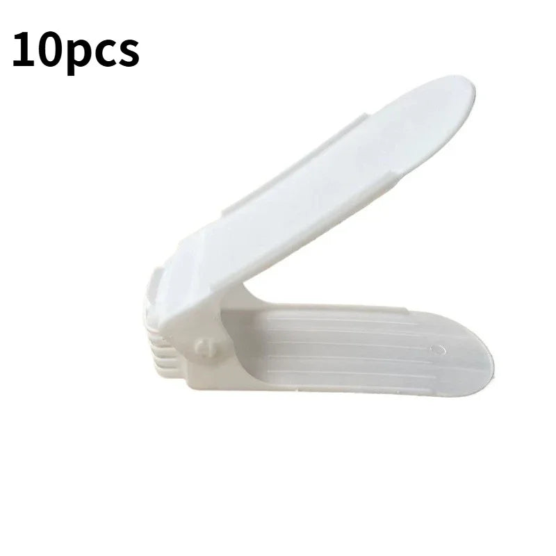 Hot 10Pcs Home Adjustable 4 Gears Shoe Stacker Slots Organizer Shoe Slots Space Saving Household Durable Double Deck Shoe Rack Peaceful Pleasures Health and Wellness White 10pcs