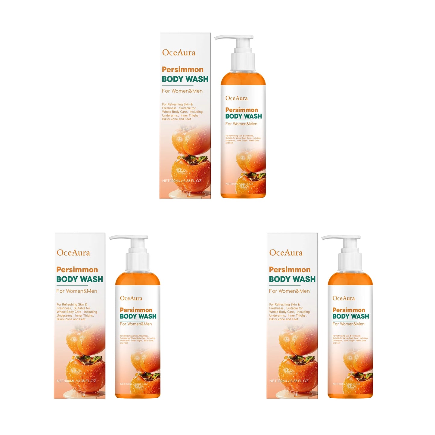 Persimmon Shower Gel Moisturizing Cleansing Brightening Anti-Dryness Body Odor Remover Smoothing Rich Foam Hydrating Body Wash Peaceful Pleasures Health and Wellness 300ml boxed Moisturizing