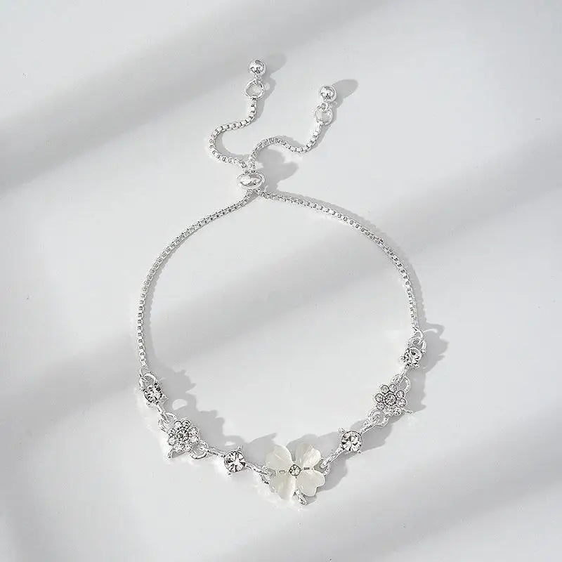 Four Leaf Clover Zircon Opal Charm Bracelet | Adjustable Bangle