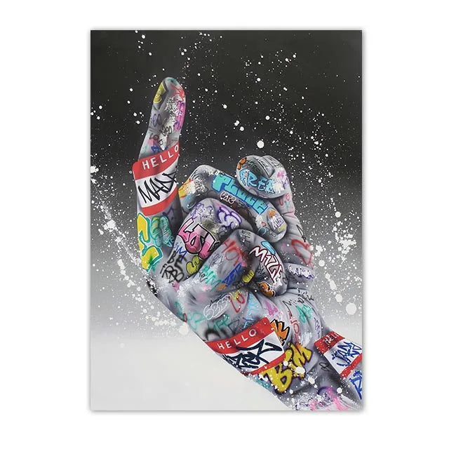 Graffiti Street Art Canvas Print | Love Kiss Hand Gestures Poster