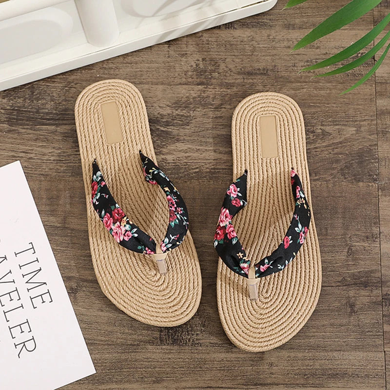 Women's Floral Print Non-Slip Flat Slippers | Indoor Slides