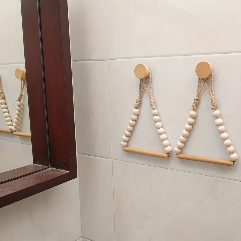 No-drill Toilet Paper Holder Rustic-style Hemp Rope Wooden Ball