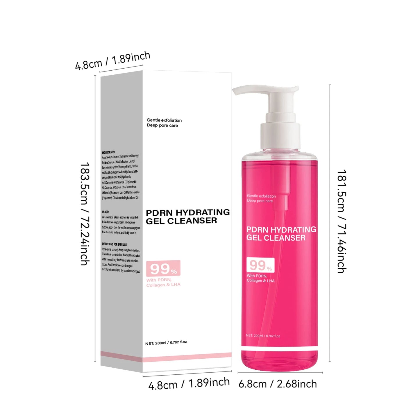 PDRN Hydrating Gel Cleanser, Salmon Pink Foam Cleansing Gel with PDRN & Collagen,Deep Cleansing,Gentle and Non-irritating, 200ml Peaceful Pleasures Health and Wellness