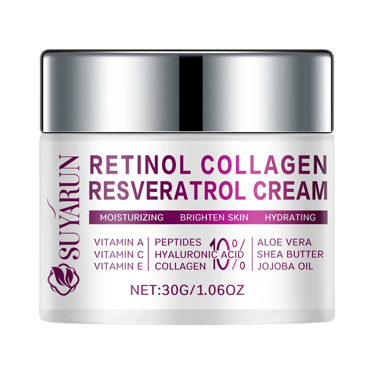 SUYARUN Retinol Resveratrol Anti-Aging Face Cream - Hydrating Night Moisturizer for Wrinkles, Firming & Brightening Skin Care. Peaceful Pleasures Health and Wellness 30g