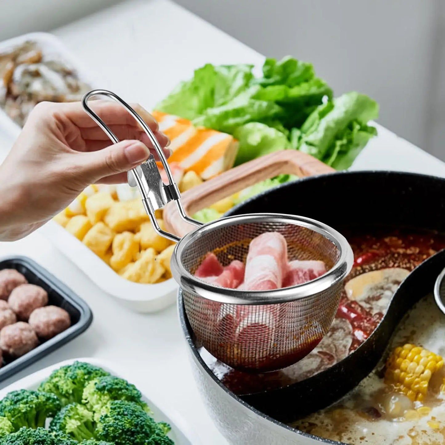 304 Stainless Steel Mesh Strainer Colander Scoop – Hot Pot & Frying