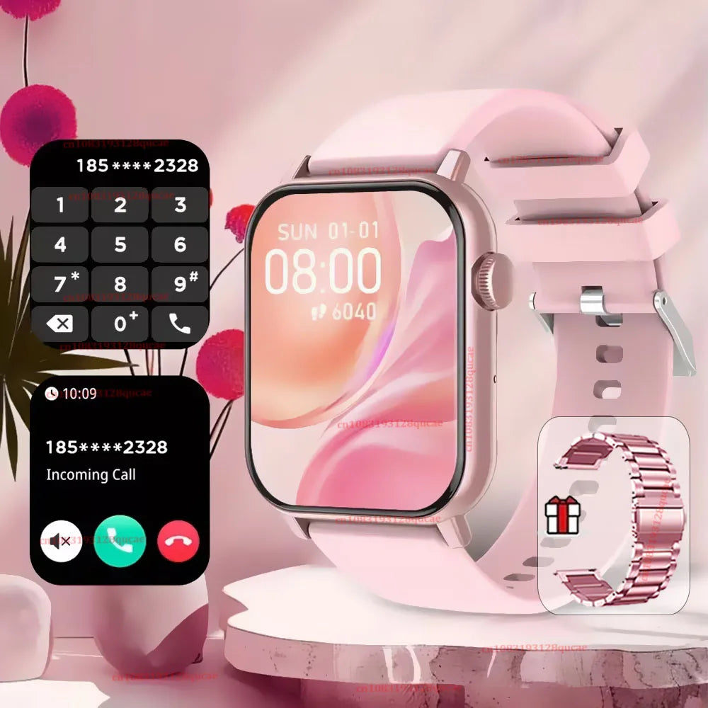 2026 New Smart Watch with Voice Calling Health Monitor IP68 Water Resistance Smart Notifications Voice Assistant Smartwatch Hw12 Peaceful Pleasures Health and Wellness Pink Steel