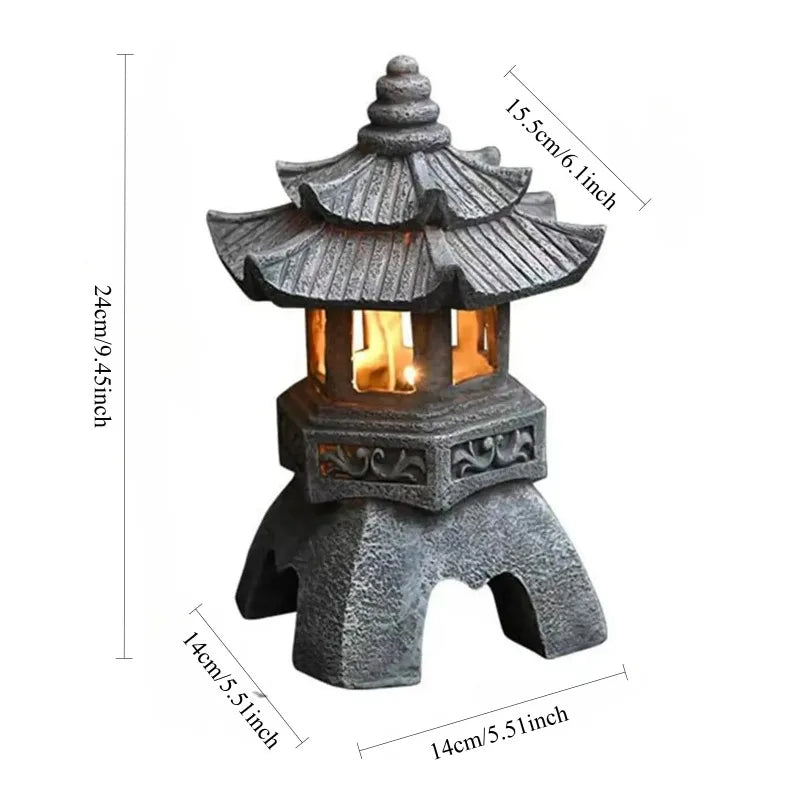 Solar Chinese Stone Tower Garden Light – Resin Courtyard Sculpture
