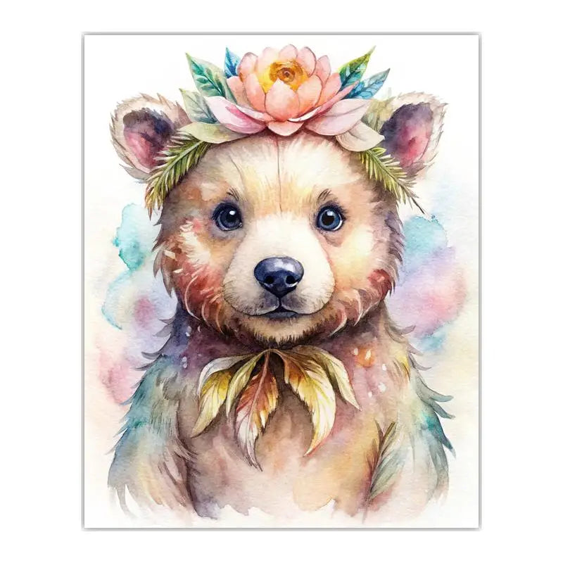 Woodland Animal Floral Wreath Canvas Print | Nursery Wall Art Canvas Wall Art Print Peaceful Pleasures Health and Wellness
