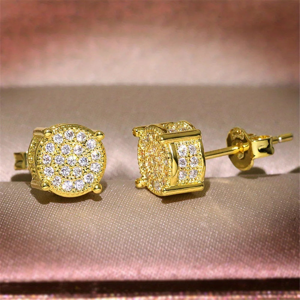 Gold & Silver Rhinestone Stud Earrings | Four-Claw Round Studs