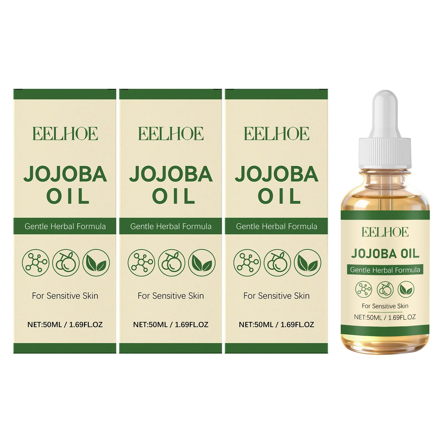 Herbal Essential Oil Nourishing Softening Skin Improve Elasticity Smoothing Hair Reducing Frizz Moisturizing Massage Jojoba Oils Peaceful Pleasures Health and Wellness 3 x 50ML Boxed