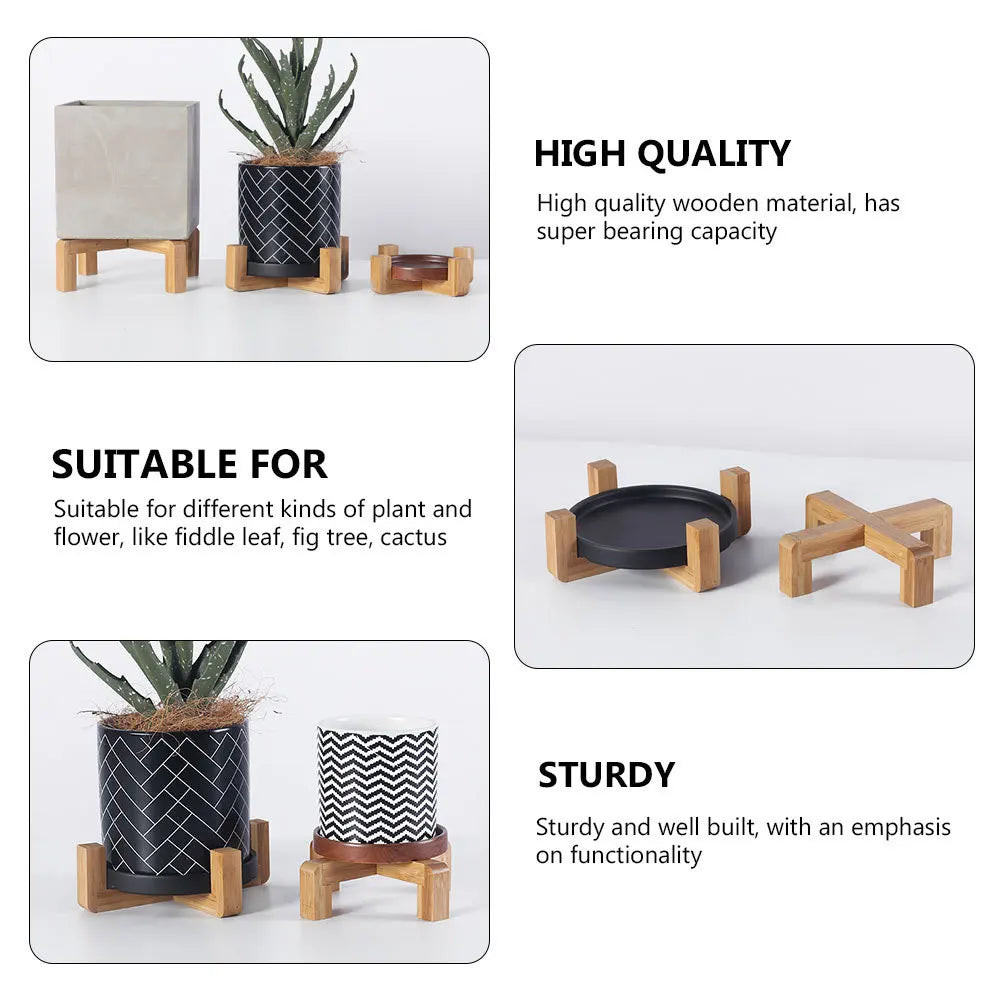 Nordic Wooden Plant Pot Stand | Bonsai & Flower Display Base
