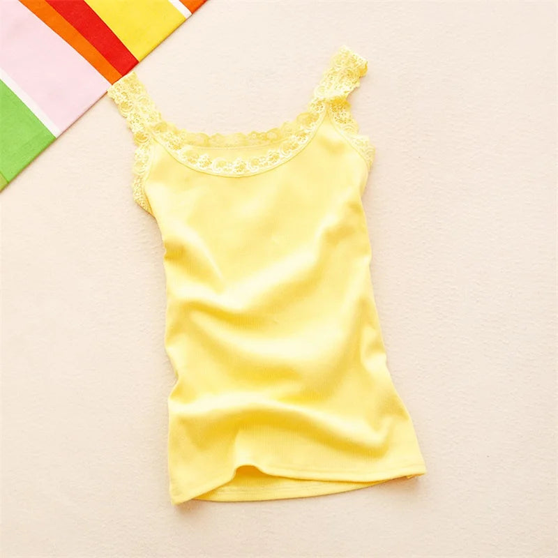 Tank Tops Women Summer O-neck Solid Color Female U-shaped Low Cut Lace Suspender Vest 2024 New Sleeveless Camisole For Ladies Peaceful Pleasures Health and Wellness Light yellow One Size