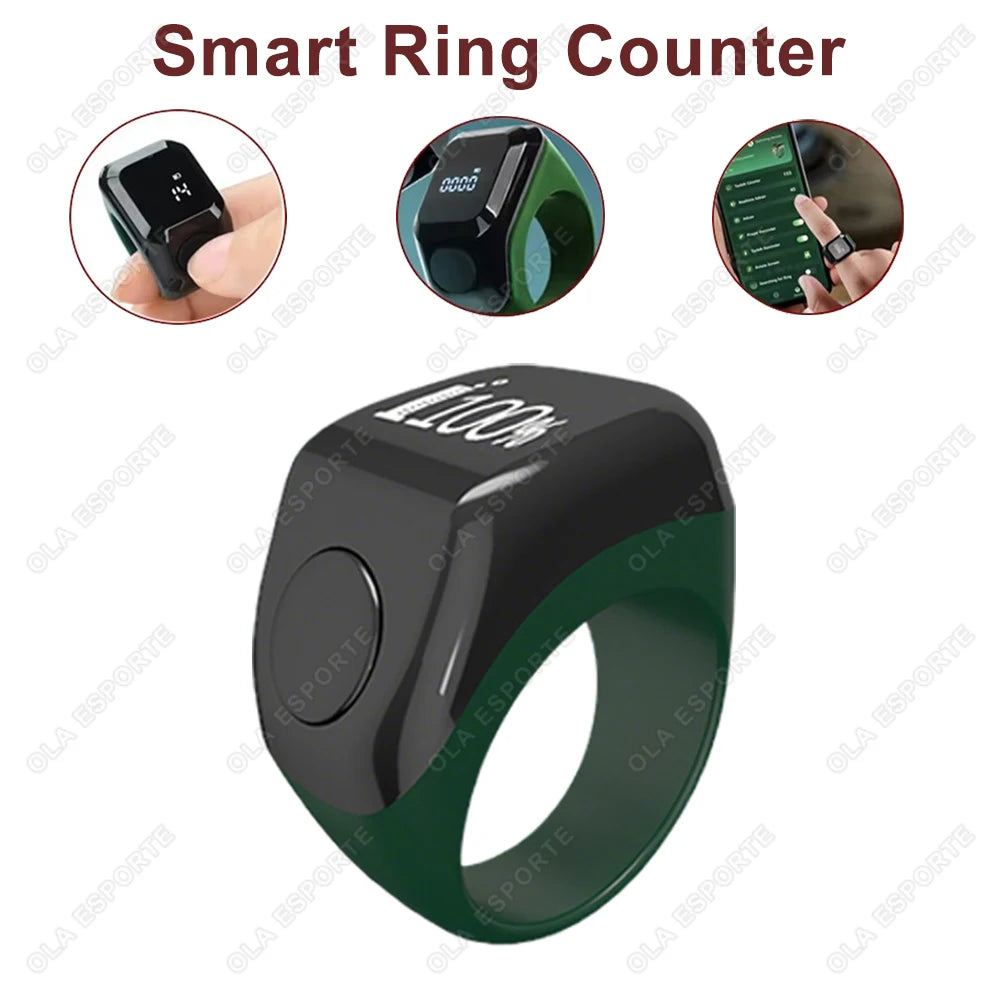Smart APP Ring Counter Portable Digital Display Counter Bluetooth Counting Ring Time Vibration Reminder Wearable Tally Counters Peaceful Pleasures Health and Wellness Green 22