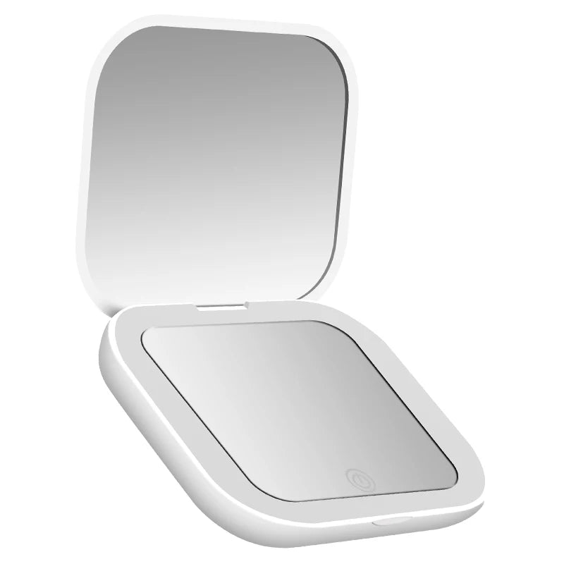 Compact, mini folding cosmetic mirror with lighting, portable, handheld, small pocket travel cosmetic mirror with a magnificatio Peaceful Pleasures Health and Wellness WHITE