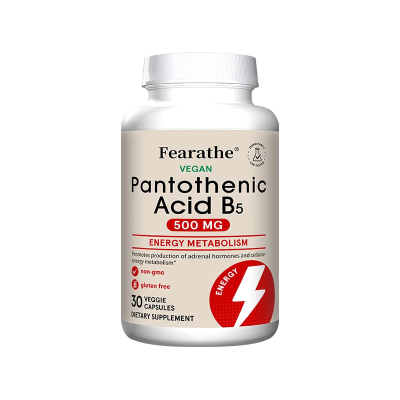 Pantothenic Acid B5 500mg Vitamin B Complex Capsules - Energy & Metabolism Support, Regulates Cellular Balance,Vegan Gluten-Free Peaceful Pleasures Health and Wellness 30 count-1 bottle