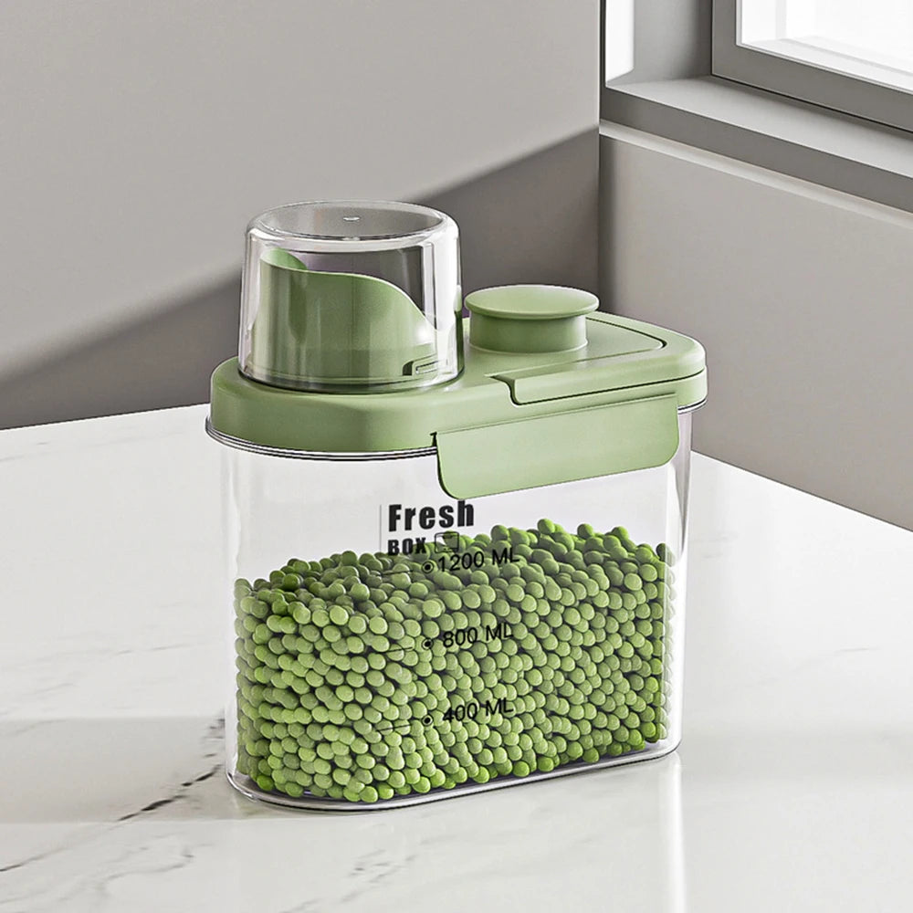 Large Capacity Kitchen Storage Can - 1600/2800ML PP Plastic Sealed Scale Bucket Waterproof Seal for Flour Corn Soybeans Rice Peaceful Pleasures Health and Wellness 1.6L Green lid