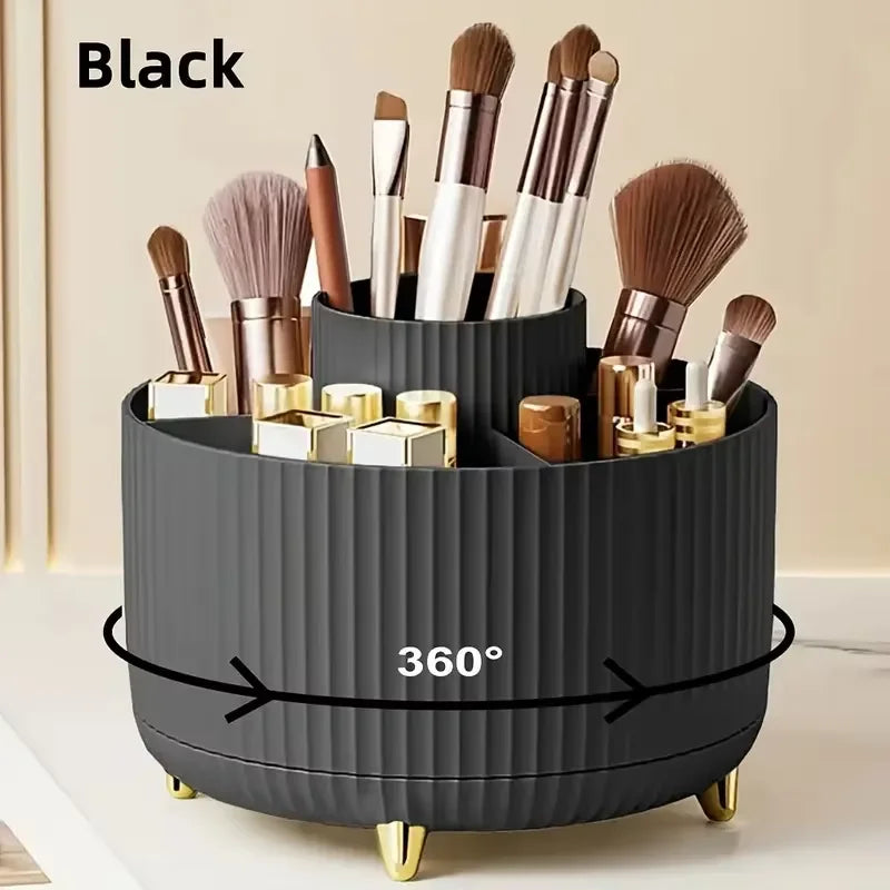 360° Rotating Makeup Organizer – 5-Compartment Brush Holder