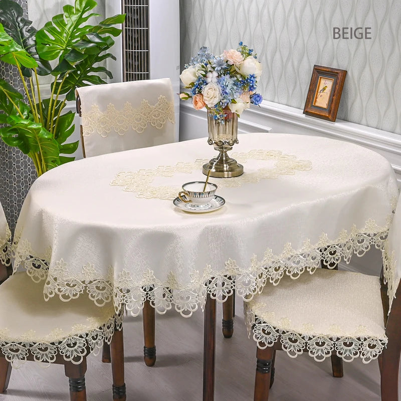 Battilo Oval Macrame Embroidered Lace Tablecloth | Floral Cover