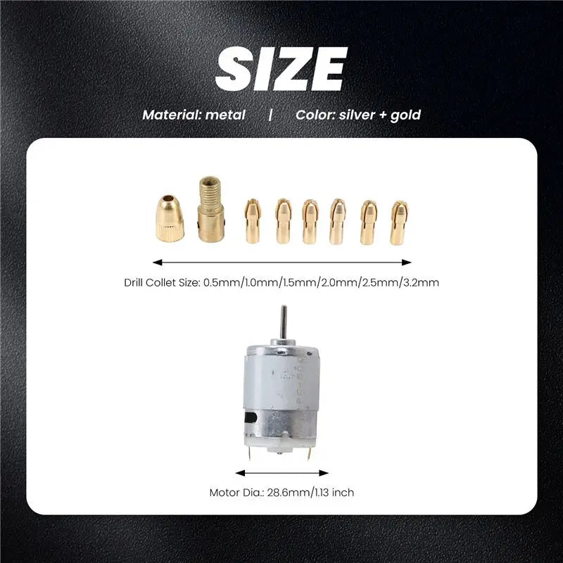 A36T-1Pc Dc 12V 500Ma Mirco Motor With 6Pcs 0.5-3.2Mm Drill Collet Electric Pcb Tool Set Peaceful Pleasures Health and Wellness