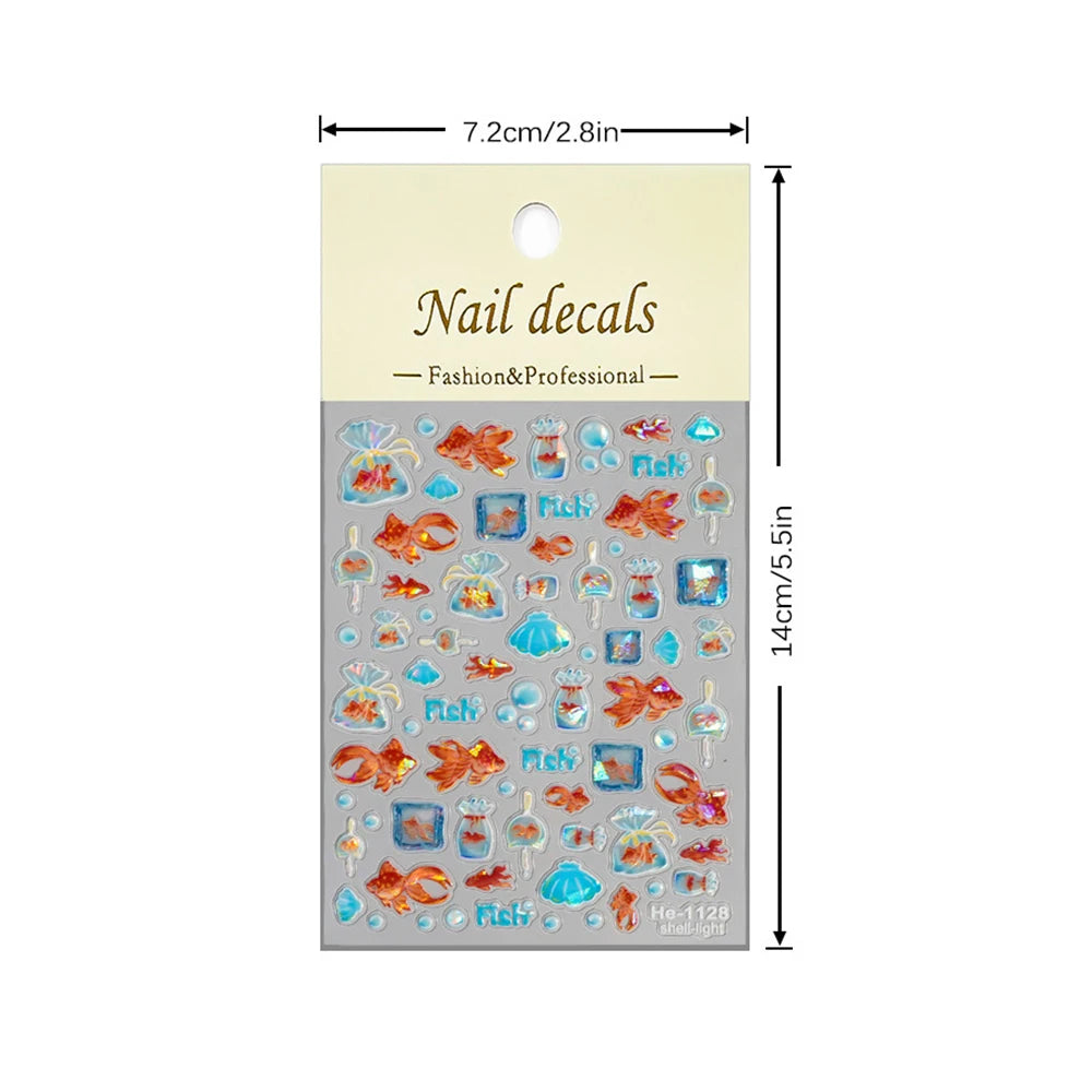 5D Relief Internet Famous Cartoon Ice Crystal Goldfish Nail Stickers