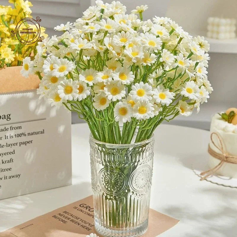 12PCS Artificial Daisy Flowers | 120 Blossoms Wedding Home Decor Artificial Flower Set Peaceful Pleasures Health and Wellness