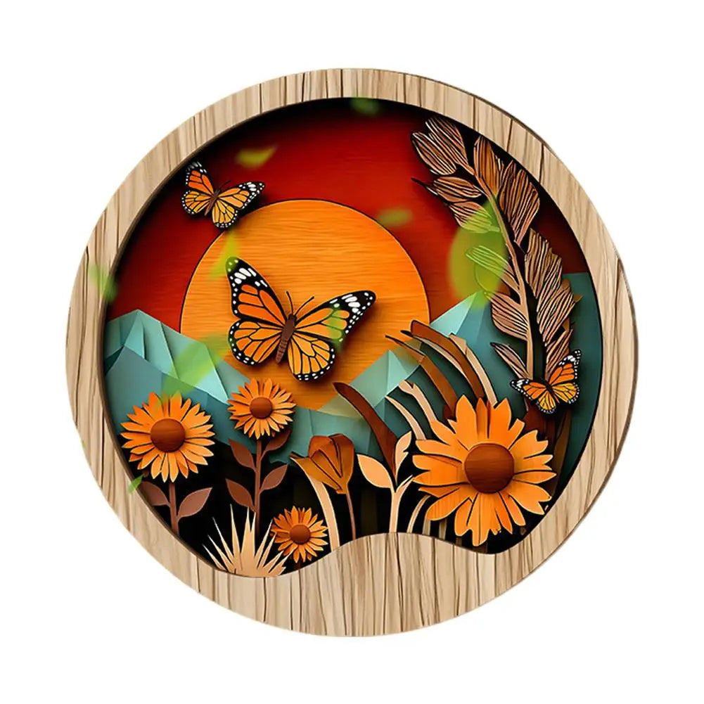 ordic Style 3D Wooden Circular Wall Art Natural Scenery Undersea Series Home Wall Decor Interior Design Wall Art Decor Peaceful Pleasures Health and Wellness B