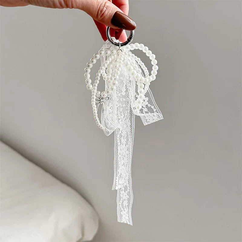Pearl Lace Bow Charm Keychain – Cute Gift for Women & Girls