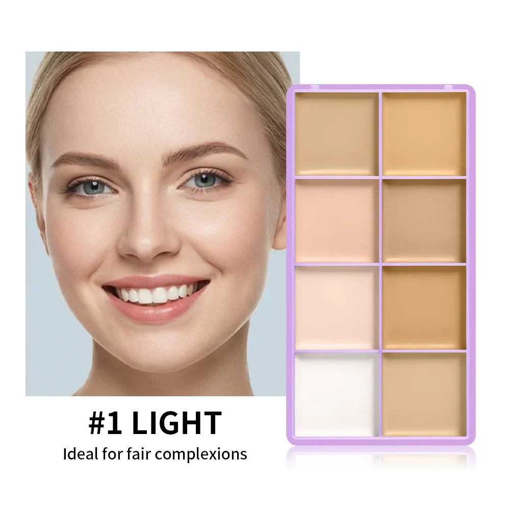 8-Shade Matte Cream Concealer Palette – Full Coverage, 12H Wear