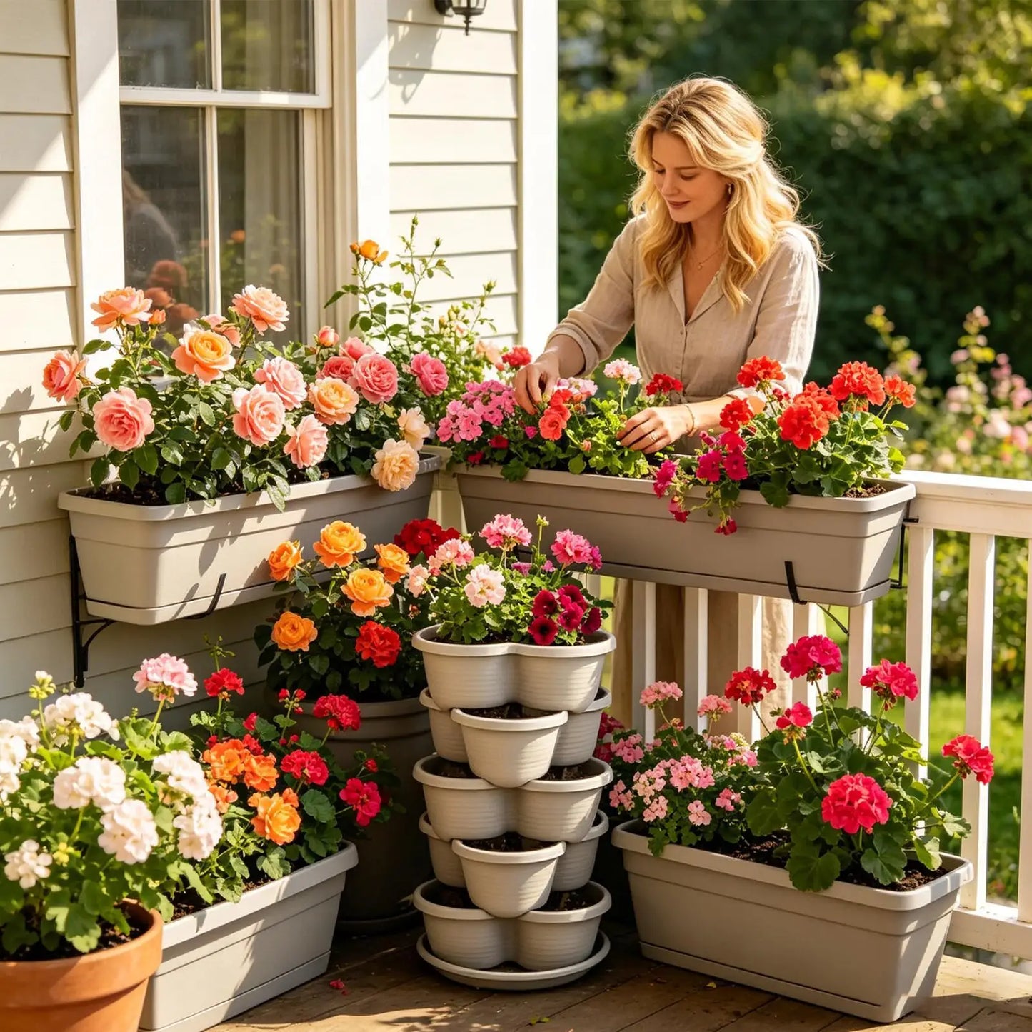 Stackable Vertical Garden Planter Tower – 5-Tier Flower Pot Set