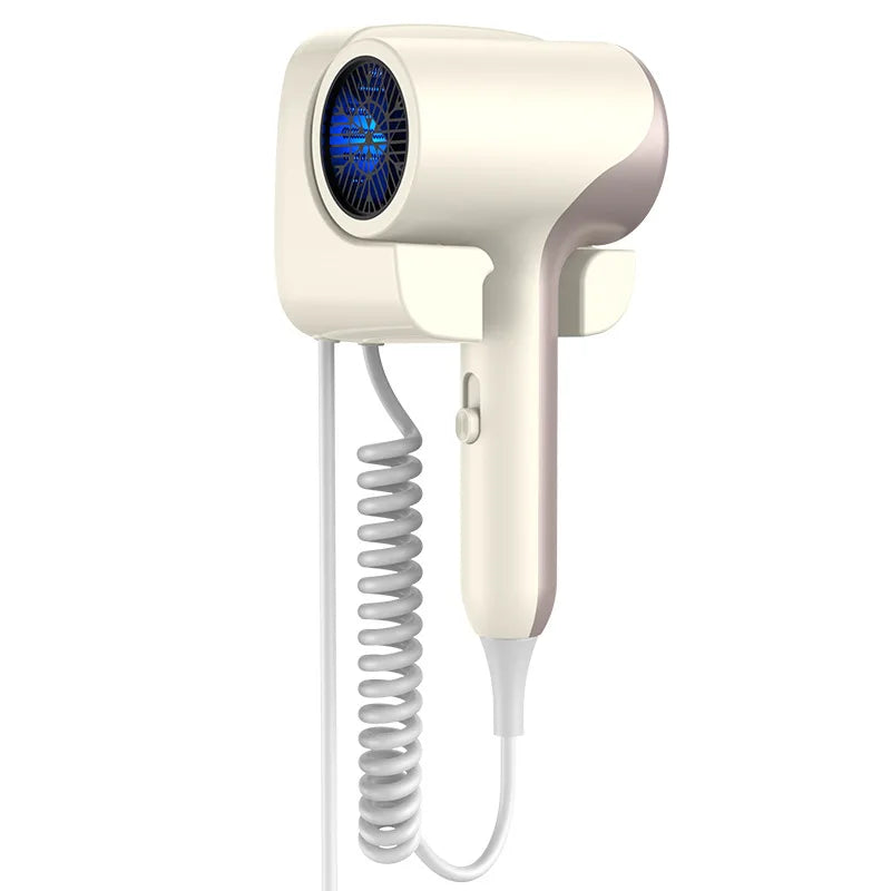 Popular Hotel/Home Wall Mounted Non Perforated Hair Dryer 1500W High-Power Blue Light Negative Ion Press Switch Hair Dryer Peaceful Pleasures Health and Wellness Beige pink-220V EU