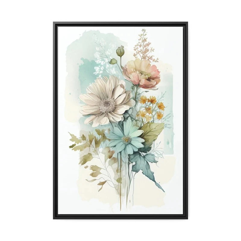 Colorful Flowers Watercolor Canvas Wall Art Print | Unframed