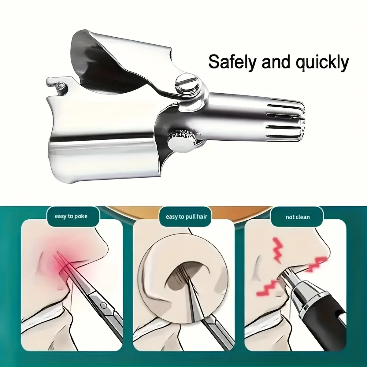 Manual Nose & Ear Hair Trimmer – 360° Stainless Steel, Painless