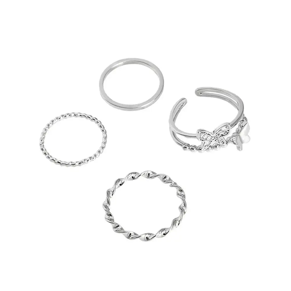 4-Piece Punk Butterfly Ring Set – Hip Hop Women's Jewelry