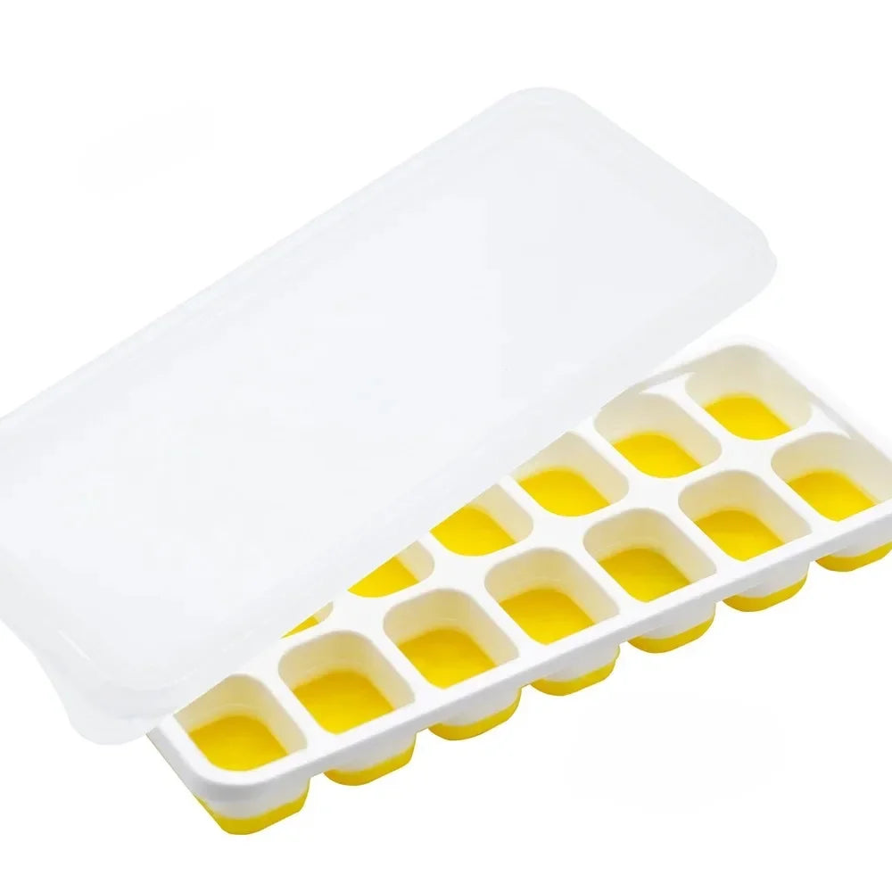 Ice Cube Tray Mold with Lid Silicone Square 14 Cube Easy Release Ice Cube Molds Summer Kitchen Bar DIY Iced Cocktail Freeze Tool Peaceful Pleasures Health and Wellness Yellow