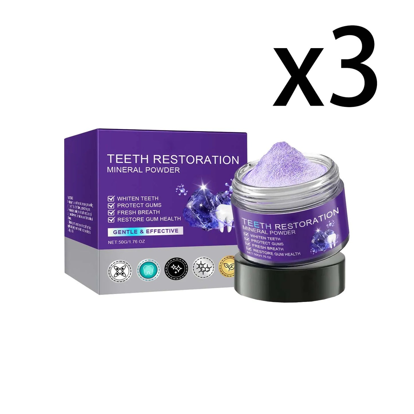Purple Cleaning Tooth Powder Reduce Gum Discomfort Decompose Dental Plaque Preventing Tooth Decay Fresh Breath Oral Care Powder Peaceful Pleasures Health and Wellness 3x50g