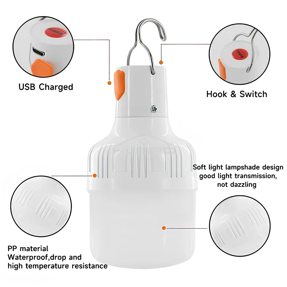 USB Rechargeable LED Camping Bulb | Portable Hanging Tent Lamp