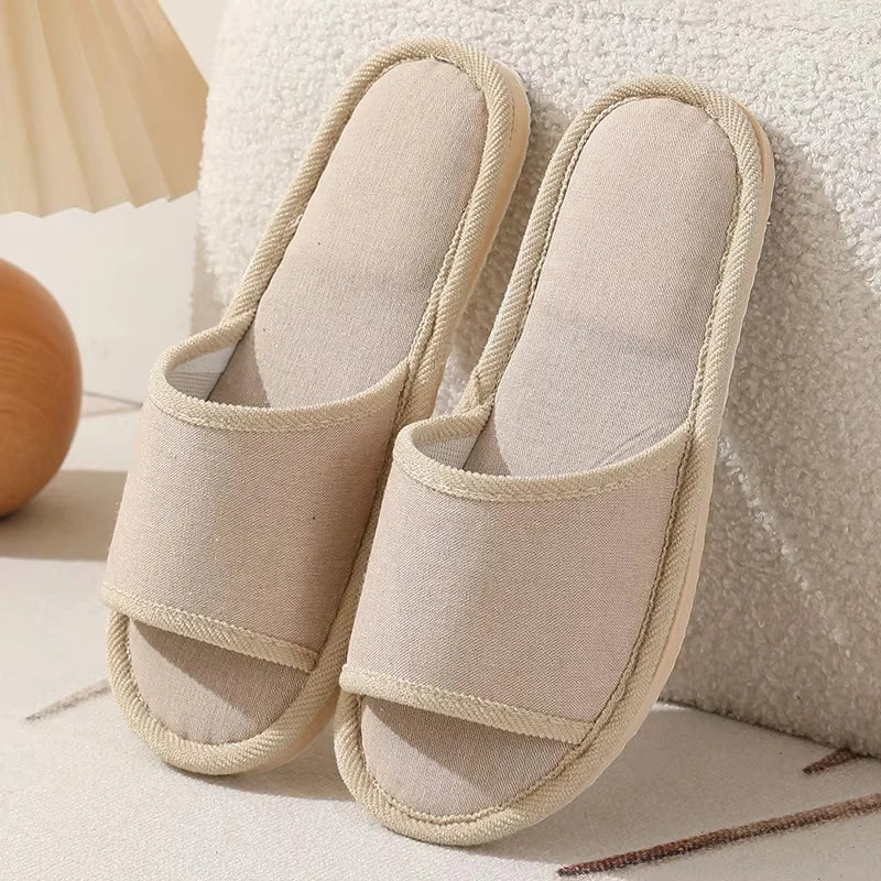 Linen Indoor Slippers – Lightweight Flip Flop Slides Men & Women